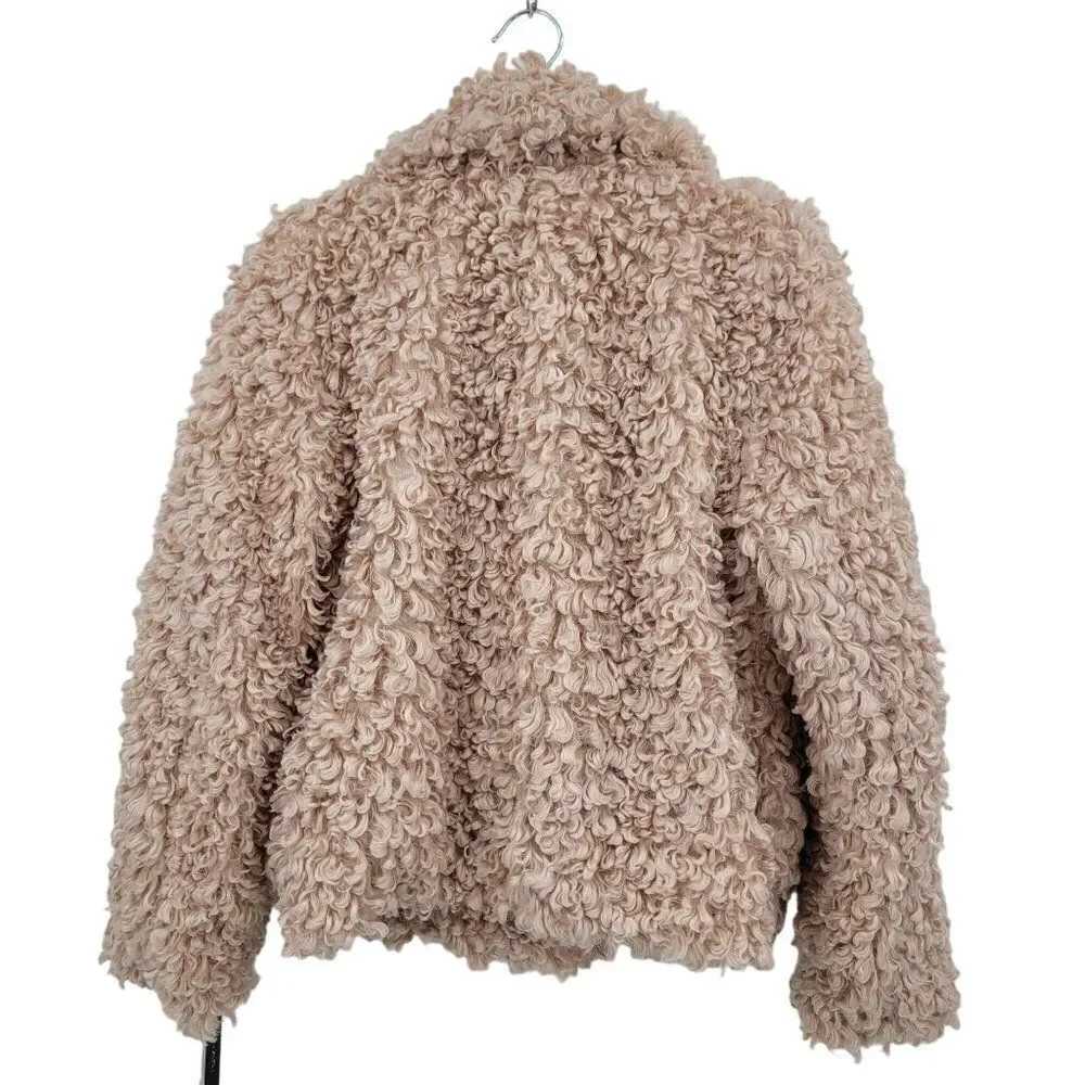 Tahari‎ Teddy Coat M Pink Vegan Faux Fur Curly Textured Jacket Barbiecore Comfy